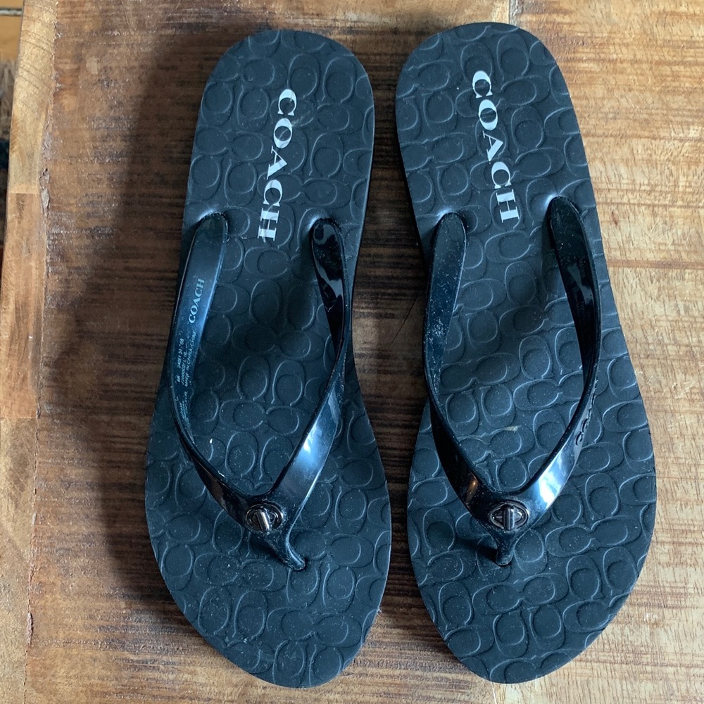 Coach Black Logo Flip Flops